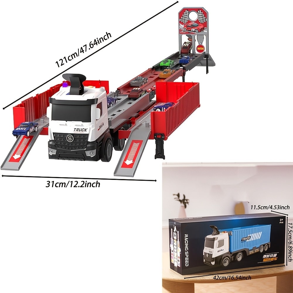 Multifunctional Alloy Car Transport Truck Set – Double-Layer Parking Track with 8 Racing Cars, Educational Toy for Kids 3+ (Test) - Zeal Cart