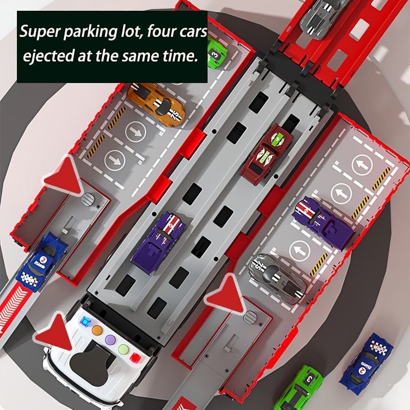 Multifunctional Alloy Car Transport Truck Set – Double-Layer Parking Track with 8 Racing Cars, Educational Toy for Kids 3+ (Test) - Zeal Cart
