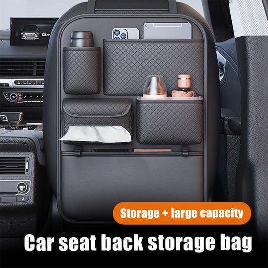 Black Leather Car Seat Back Organizer – Multi-Compartment Storage for Accessories - Zeal Cart