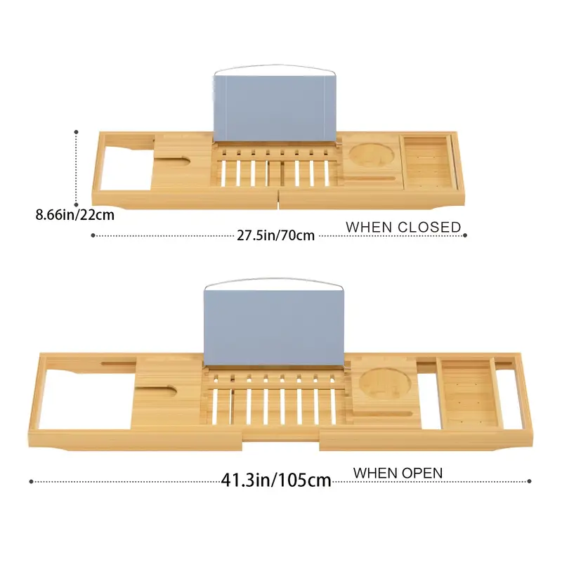 Expandable Bamboo Bathtub Tray – Luxury Spa Caddy with Wine & Book Holder - Zeal Cart