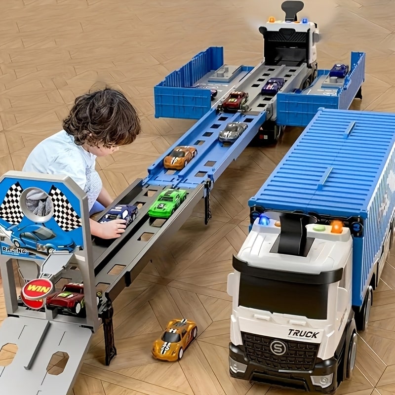 Multifunctional Alloy Car Transport Truck Set – Double-Layer Parking Track with 8 Racing Cars, Educational Toy for Kids 3+ (Test) - Zeal Cart