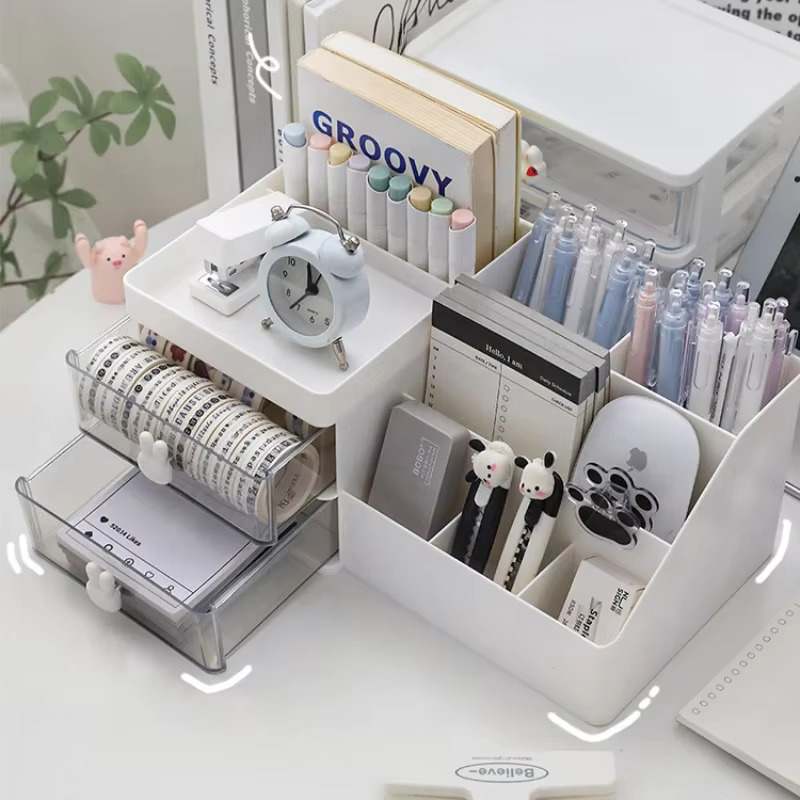 Transparent Desktop Organizer – Cosmetic Storage Box with Drawers & Pen Holder - Zeal Cart