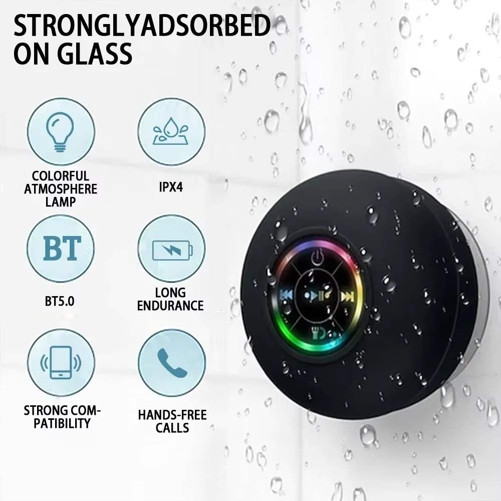 Mini Bluetooth Speaker with LED Light – IPX4 Waterproof, Portable with Suction Cup for Outdoor & Bathroom Use - Zeal Cart