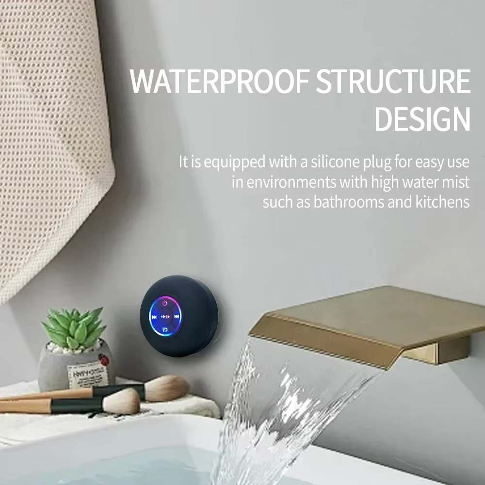 Mini Bluetooth Speaker with LED Light – IPX4 Waterproof, Portable with Suction Cup for Outdoor & Bathroom Use - Zeal Cart