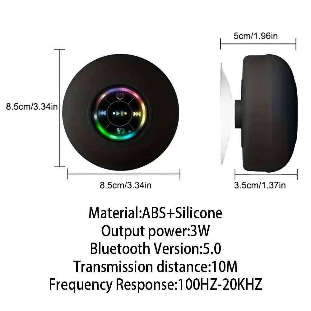 Mini Bluetooth Speaker with LED Light – IPX4 Waterproof, Portable with Suction Cup for Outdoor & Bathroom Use - Zeal Cart