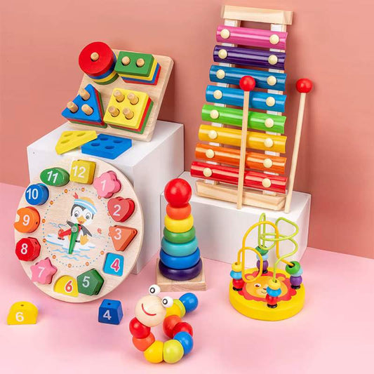 Montessori 6-Piece Wooden Educational Toy Set – Colorful Blocks for Toddlers & Kids - Zeal Cart