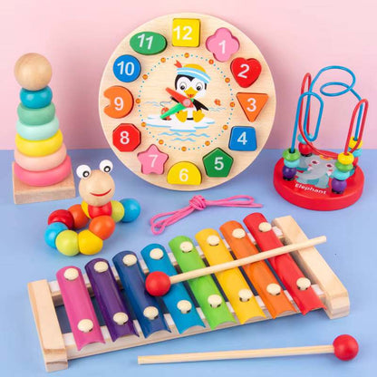 Montessori 6-Piece Wooden Educational Toy Set – Colorful Blocks for Toddlers & Kids - Zeal Cart