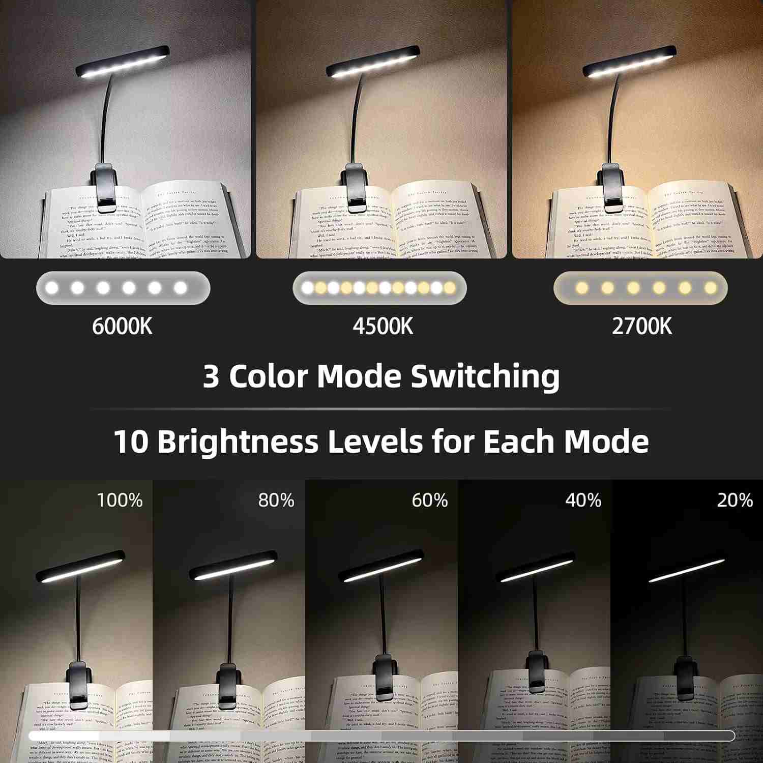 USB Rechargeable Book Light – 14 LEDs Clip-On Reading Lamp with Adjustable Brightness - Zeal Cart
