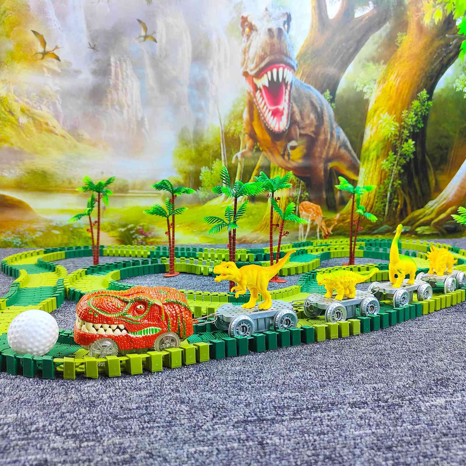 Dinosaur Train Track Racing Set – Flexible Race Track with Flash Light Car | Educational Toy for Kids - Zeal Cart