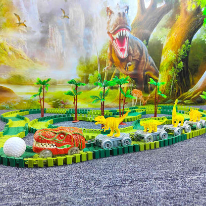 Dinosaur Train Track Racing Set – Flexible Race Track with Flash Light Car | Educational Toy for Kids - Zeal Cart