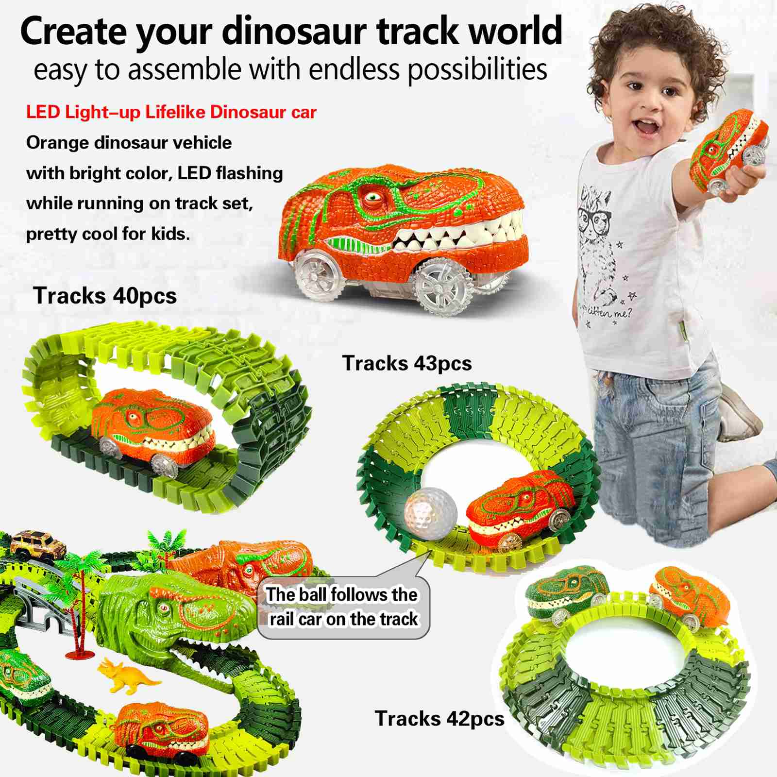 Dinosaur Train Track Racing Set – Flexible Race Track with Flash Light Car | Educational Toy for Kids - Zeal Cart