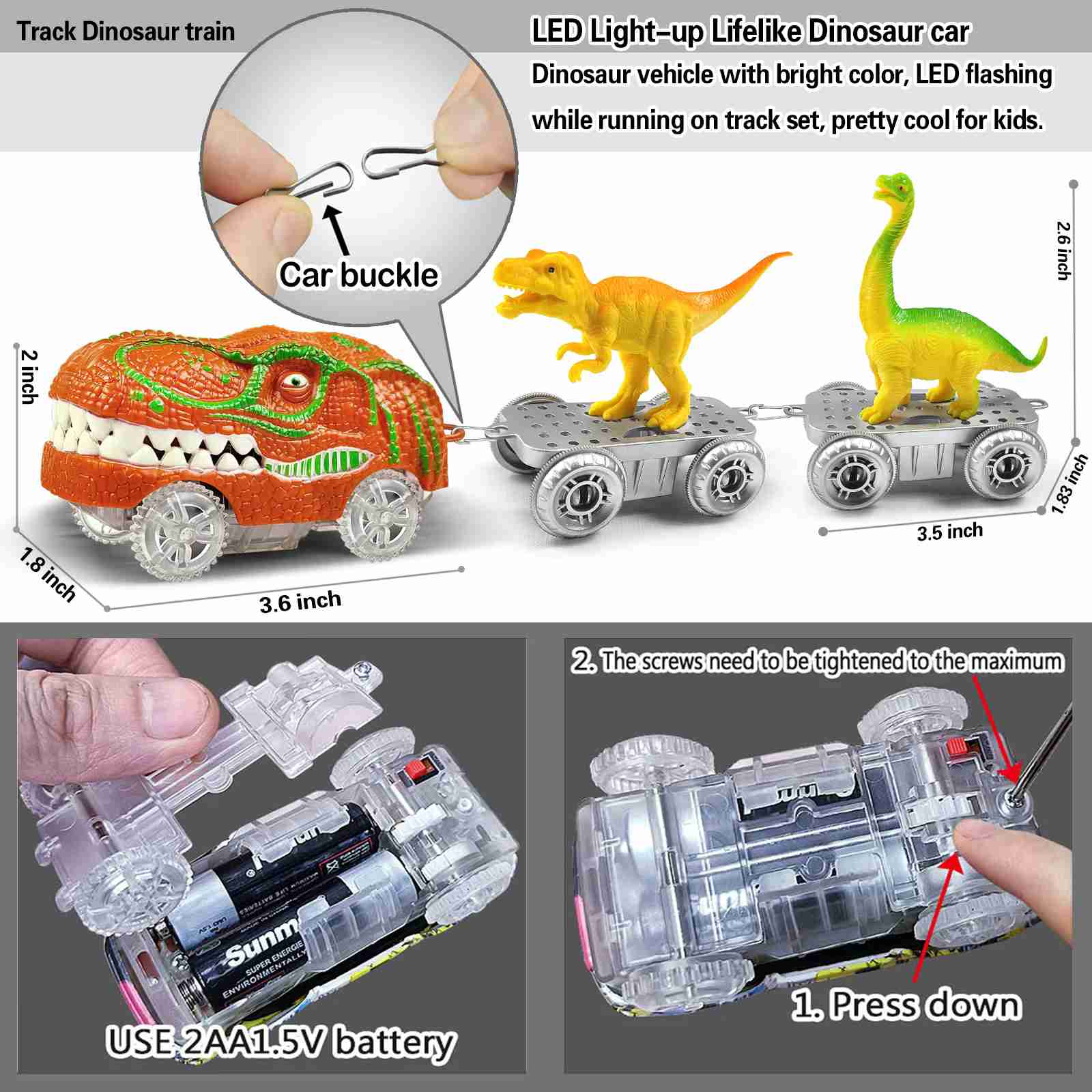 Dinosaur Train Track Racing Set – Flexible Race Track with Flash Light Car | Educational Toy for Kids - Zeal Cart