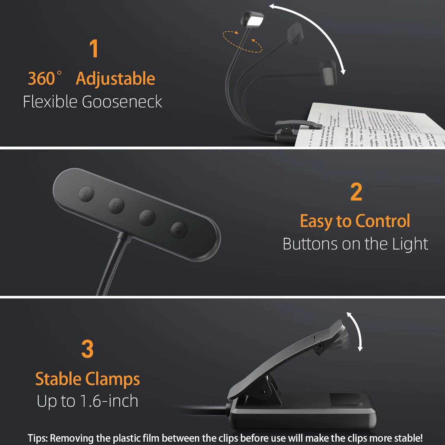 USB Rechargeable Book Light – 14 LEDs Clip-On Reading Lamp with Adjustable Brightness - Zeal Cart