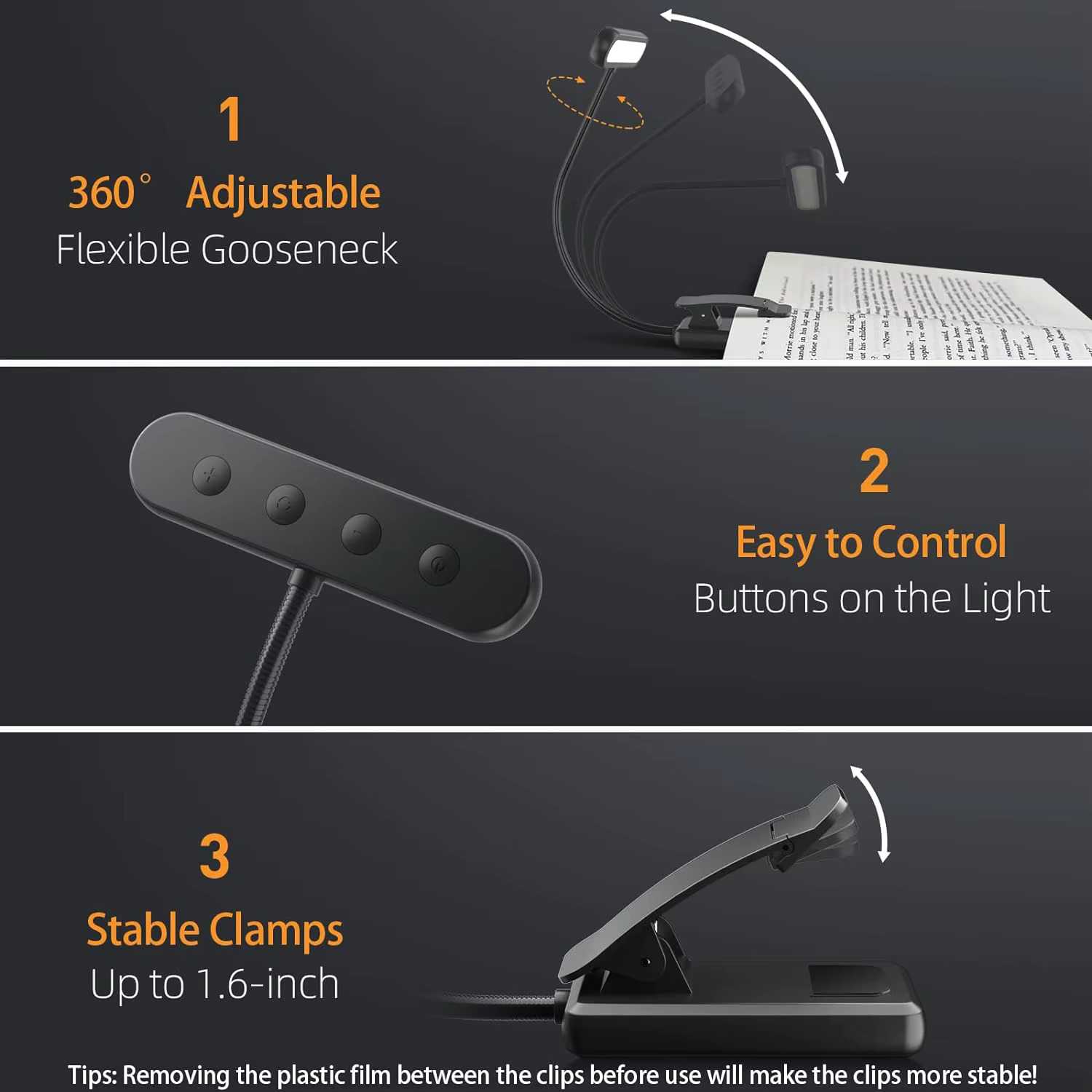 USB Rechargeable Book Light – 14 LEDs Clip-On Reading Lamp with Adjustable Brightness - Zeal Cart
