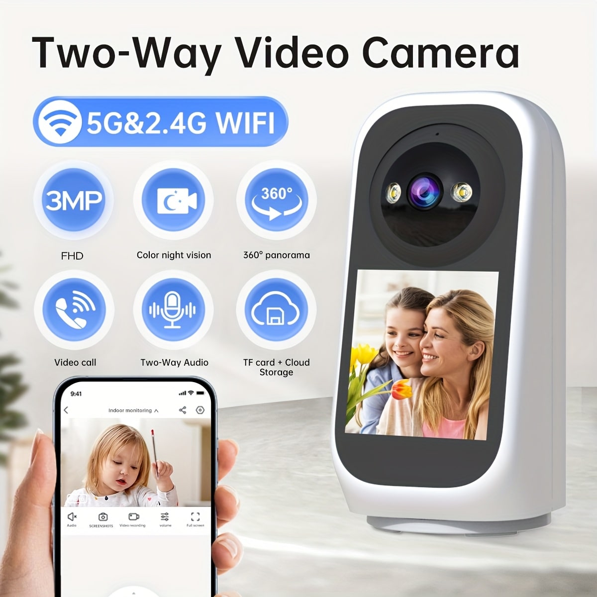 3MP FHD Indoor WiFi Security Camera with 360° PTZ, Two-Way Audio & Night Vision - Zeal Cart