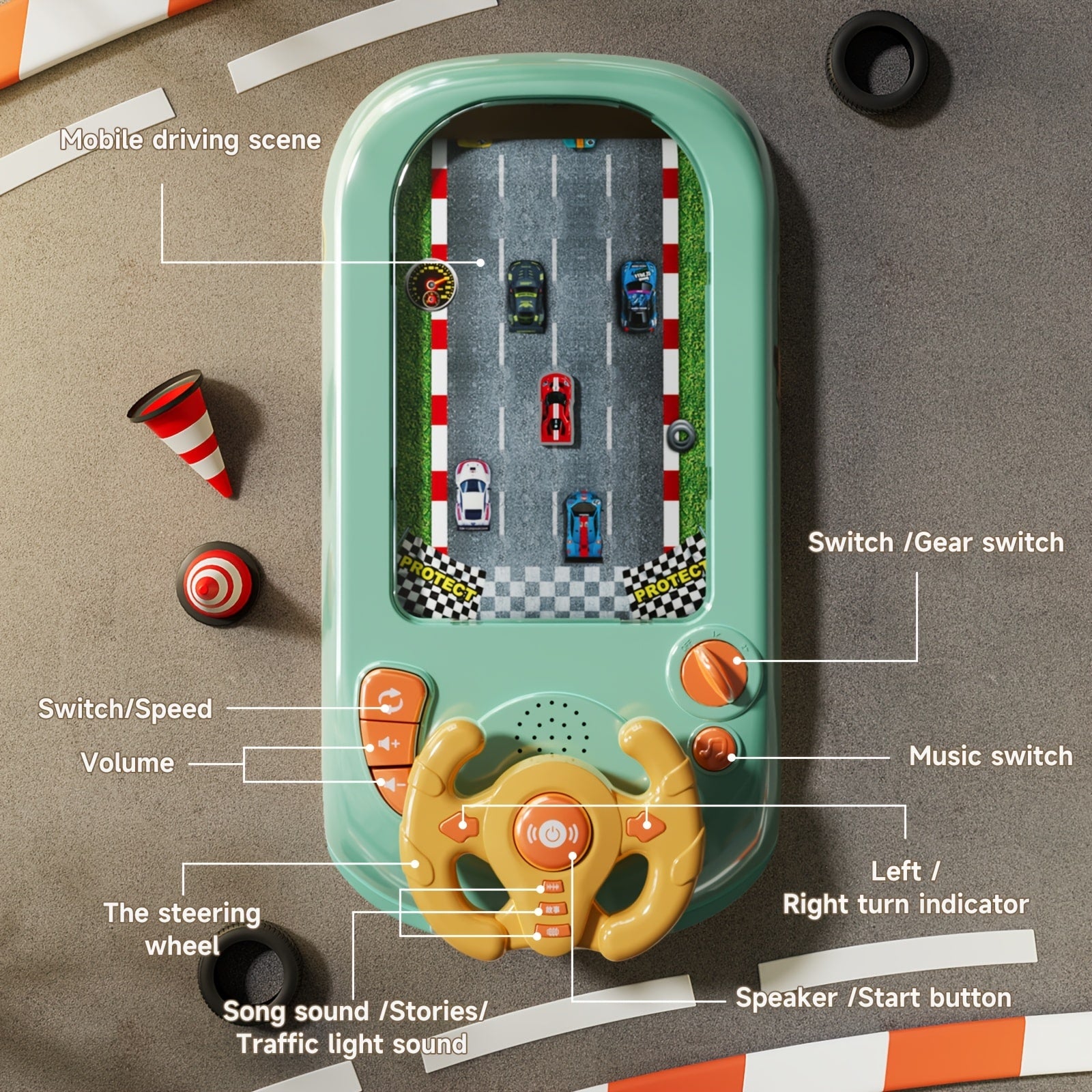 Kids Racing Game Console with Steering Wheel – Realistic Driving Toy, USB Powered, Traffic Education Game - Zeal Cart