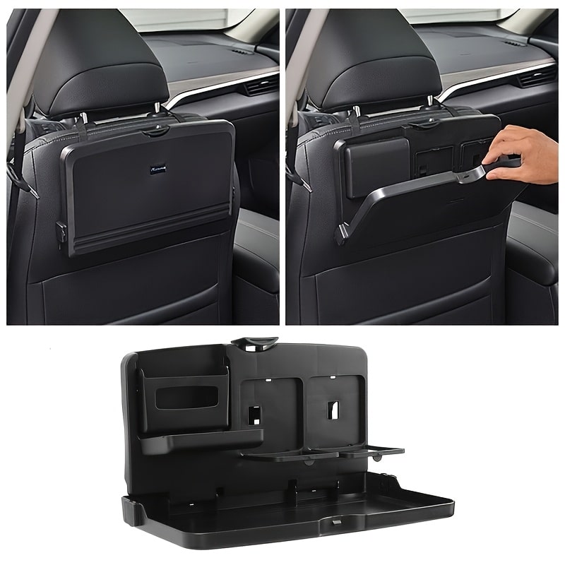 Plastic Car Backseat Organizer with Foldable Tray & Cup Holders - Zeal Cart