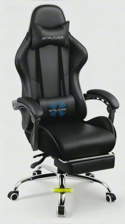Ergonomic Gaming & Office Chair – PU Leather, USB Massage Cushion, Footrest, Adjustable Support (Black, GCC)