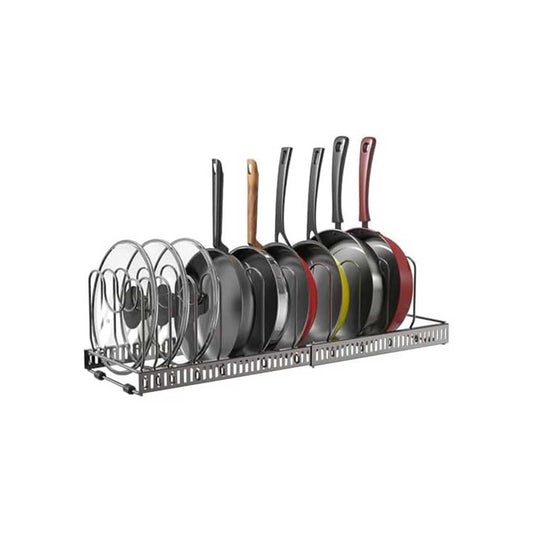 SKY-TOUCH Expandable Pot & Pan Organizer Rack – 10 Adjustable Compartments, Lid & Cookware Holder – Black